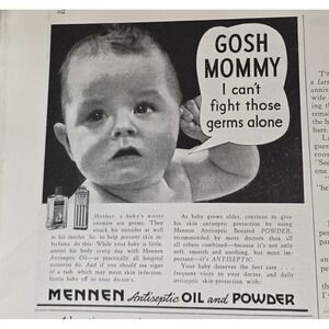 Vintage 1939 Mennen Antiseptic Oil and Powder Advertisement Baby Germs